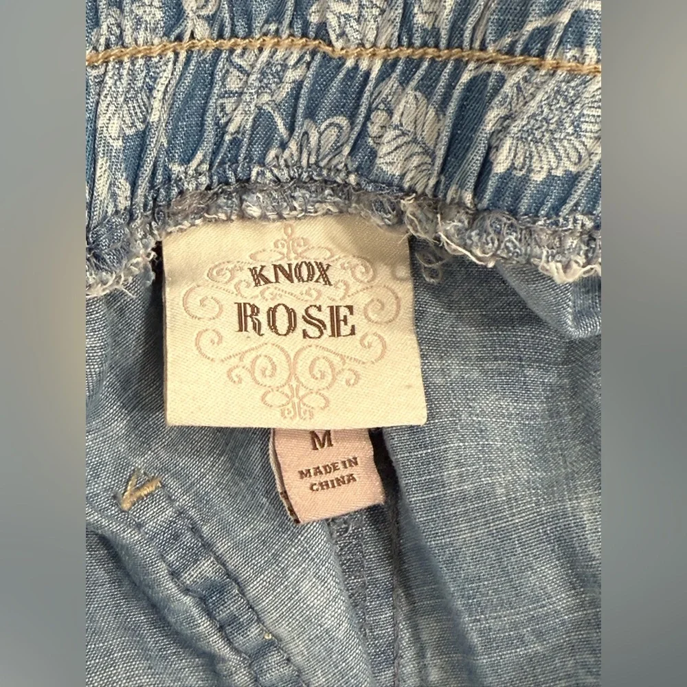 Knox Rose blue high waisted comfy shorts w/ filigree pattern
